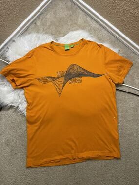 Hugo Boss Logo Men's Orange Graphic T Shirt Size XL